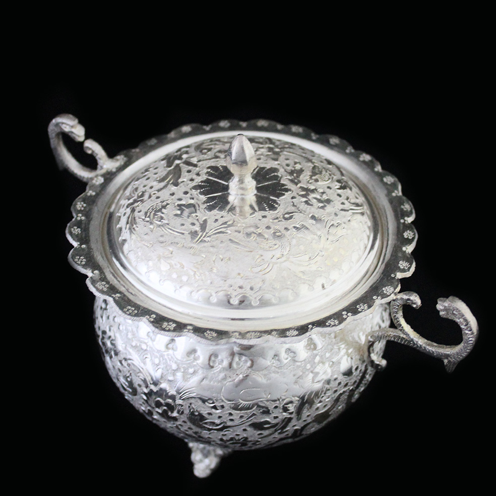 Luxury Engraved (Persian Handicraft Ghalamzani) on silver, Sugar Pot