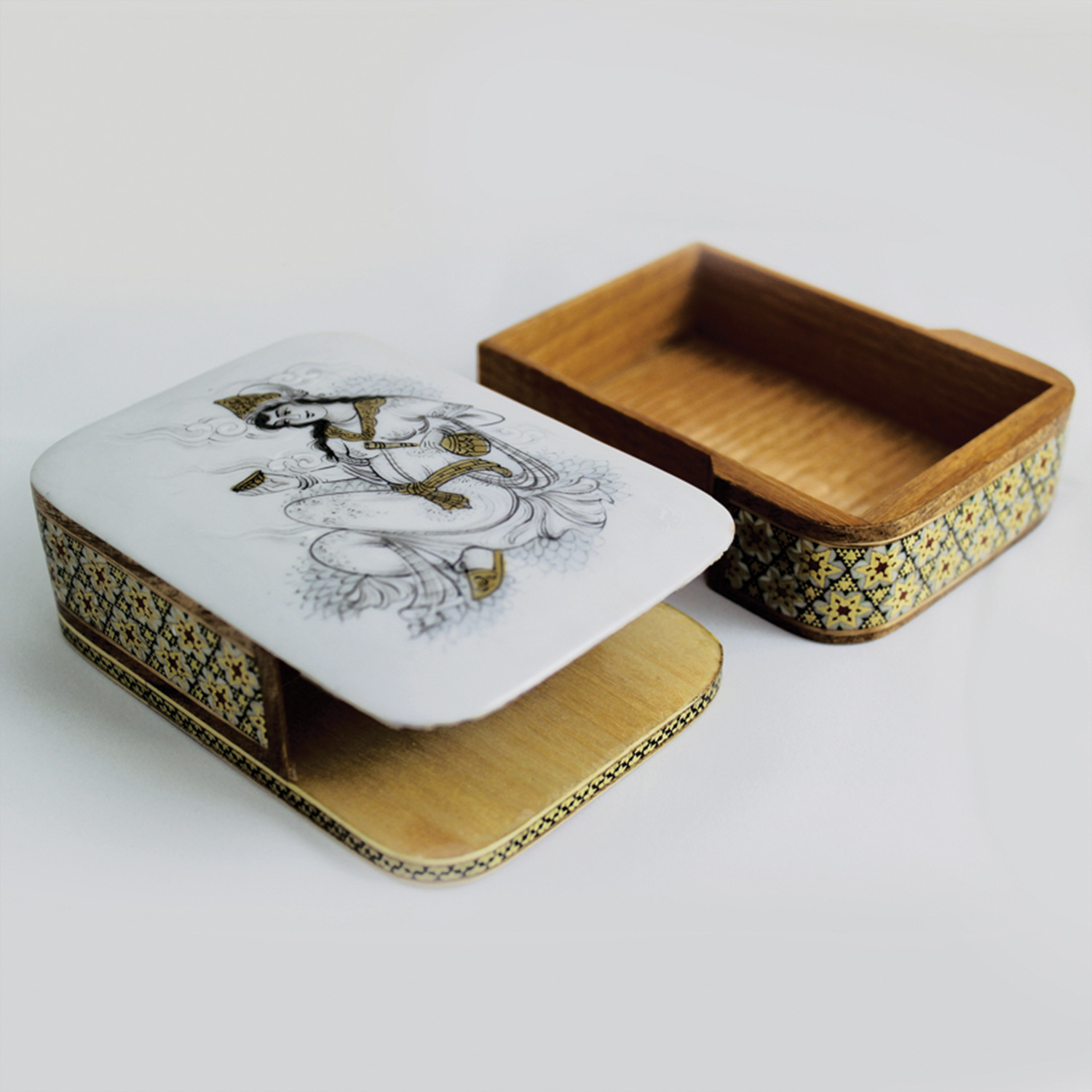 Persian inlayed handicraft (khatam) - Card box with Siyah Ghalam ...