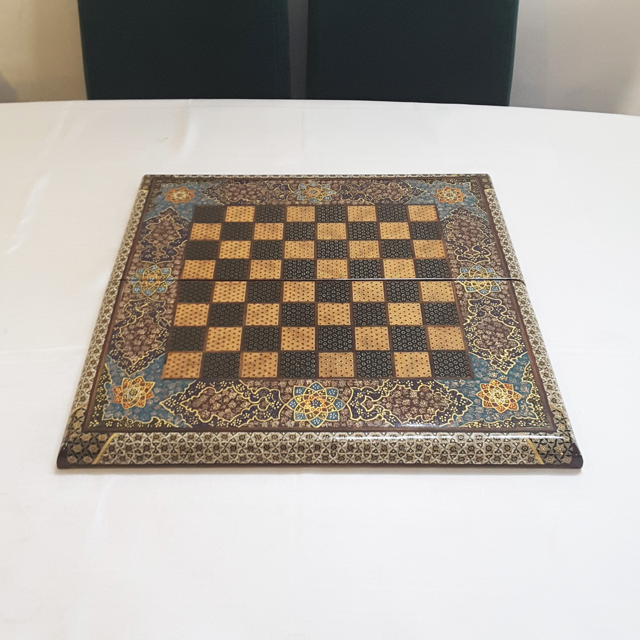 Inlayed (khatam) Chessboard and Backgammon box with Persian Eslimi ...