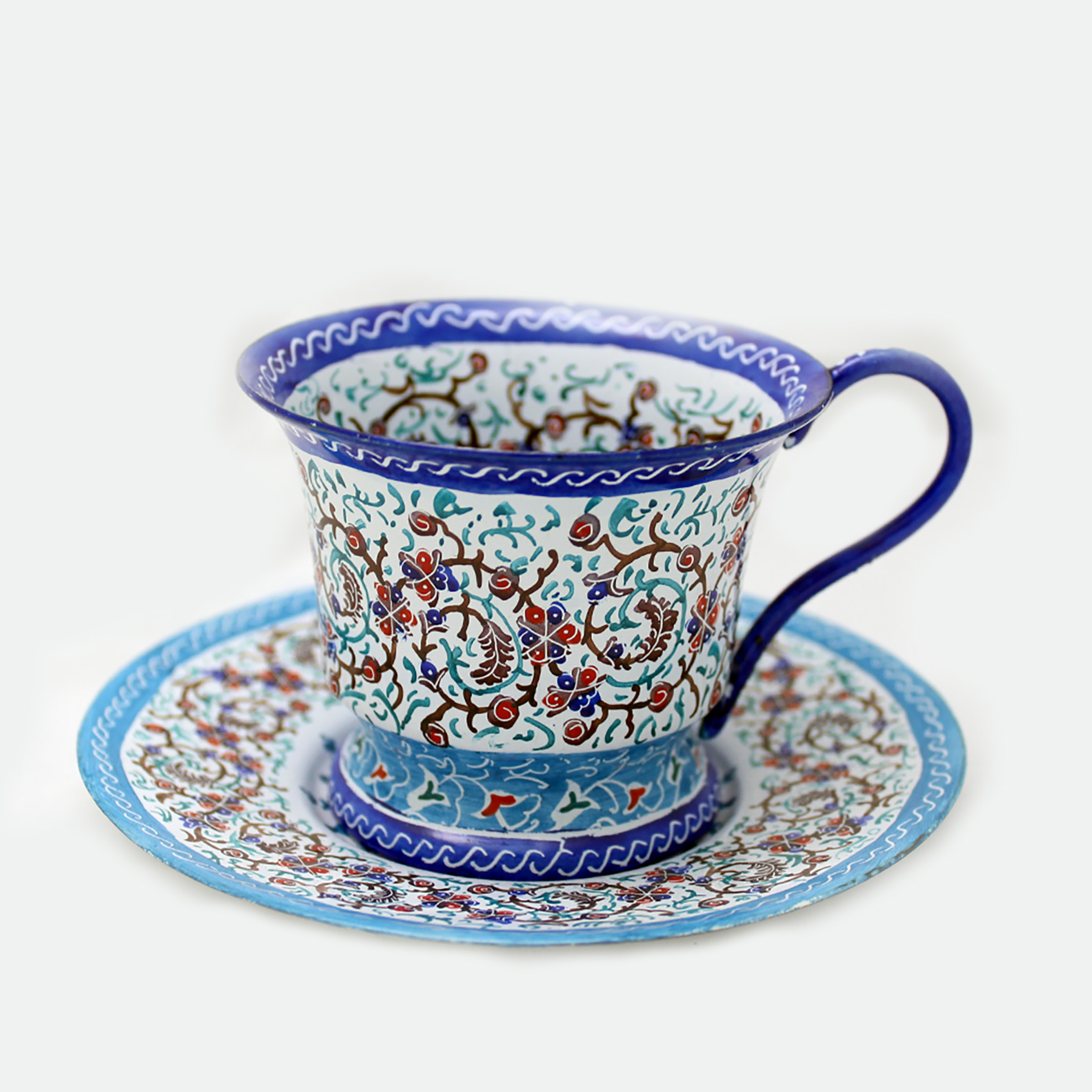 Persian Enameled Handicraft Mina Enamel Cup Of Coffee Azure