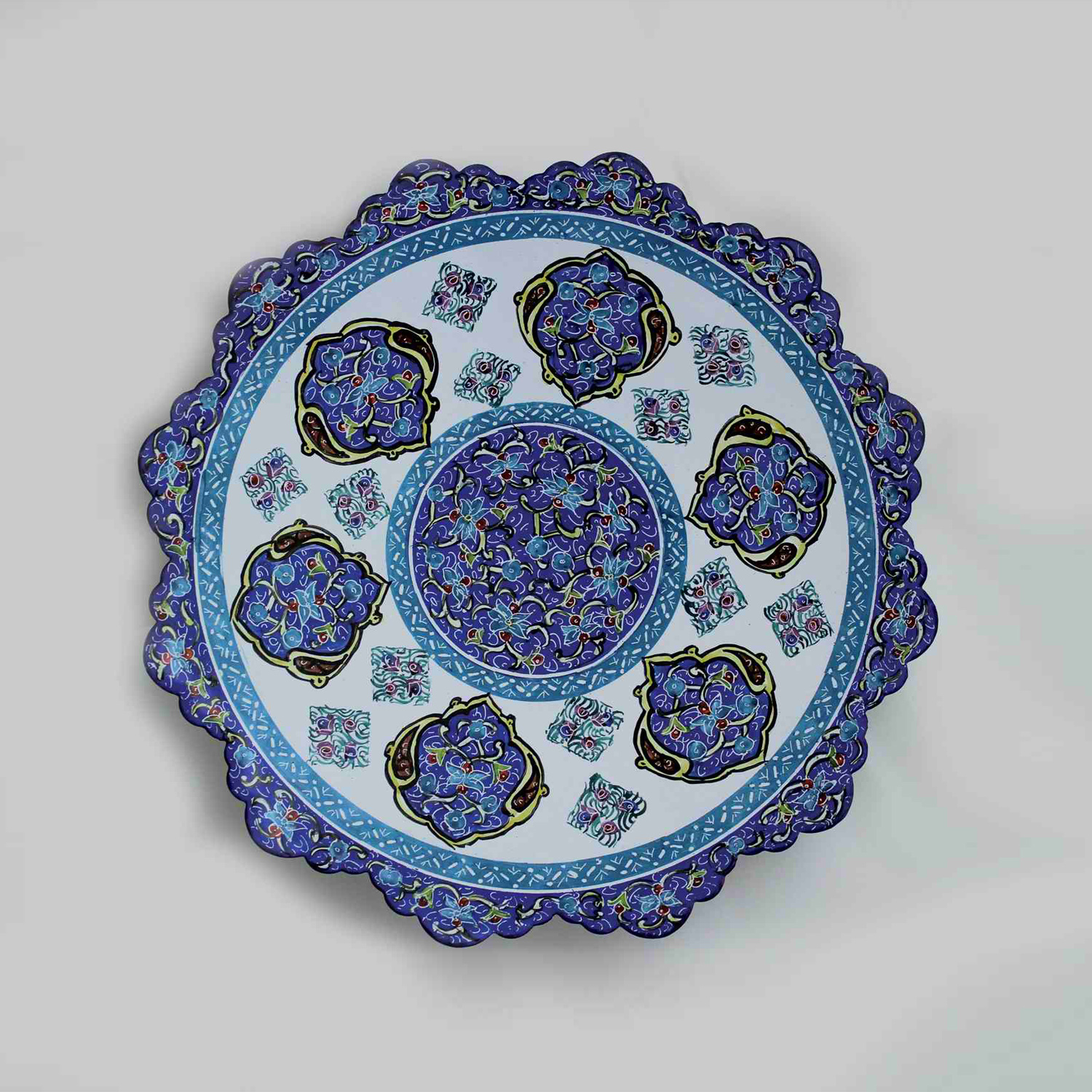 Persian enameled plate (Mina), Azure Bergamot - 20 cm | Taha Handicraft ...