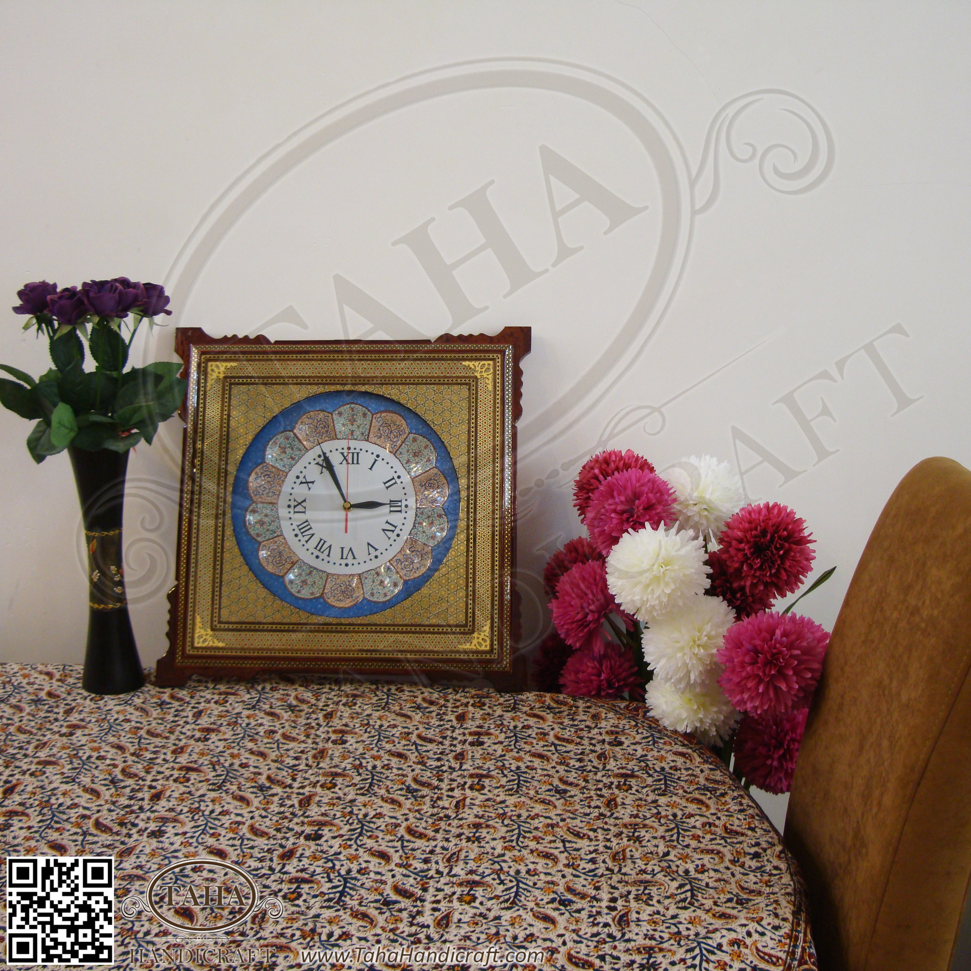 Persian Esfahan handmade - Inlayed (Khatam) Wall Clock with Enameld ...