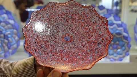 Decorative Copper Plate Hand-Painted with Persian Minakari Enamel  Golabetoon - ShopiPersia